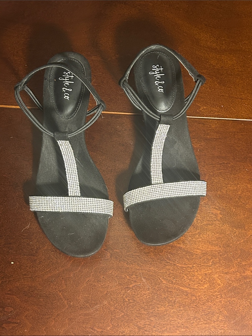 Style & Co. Black Sandals with Rhinestone T-Strap